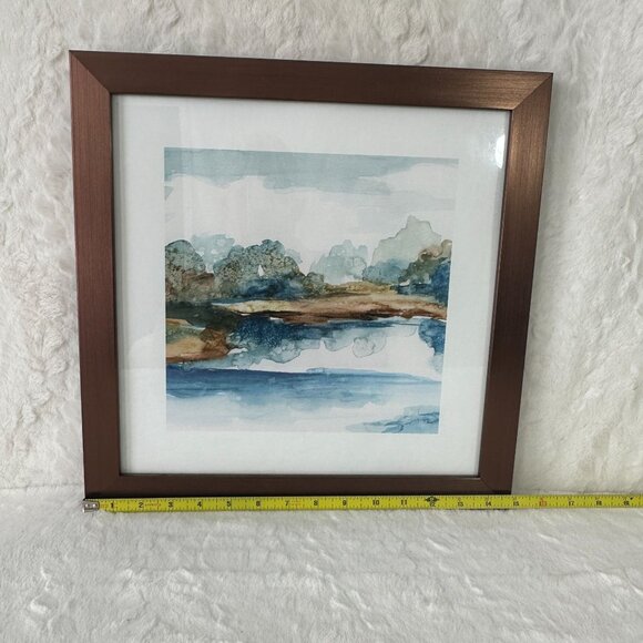 Framed Watercolor Landscape Print - Blue Serenity 15x15- Serene Nature Scene - Picture 6 of 6
